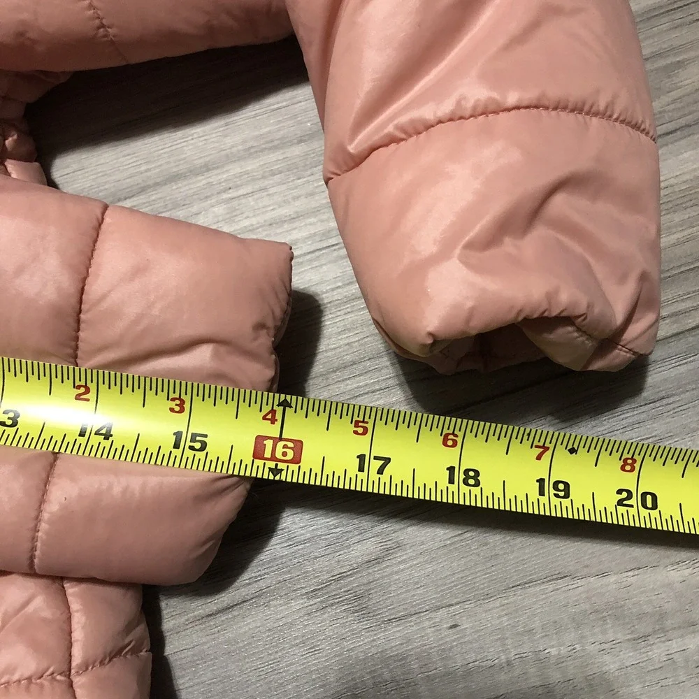 MICHAEL KORS Girls Puffer Zip Jacket Hooded Faux Fur Lined Blush Pink Sz‎ 6X EUC